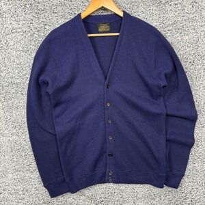 True Vintage Sears Sweater Mens Large Tall Blue Orlon Acrylic Cardigan Knit 70s